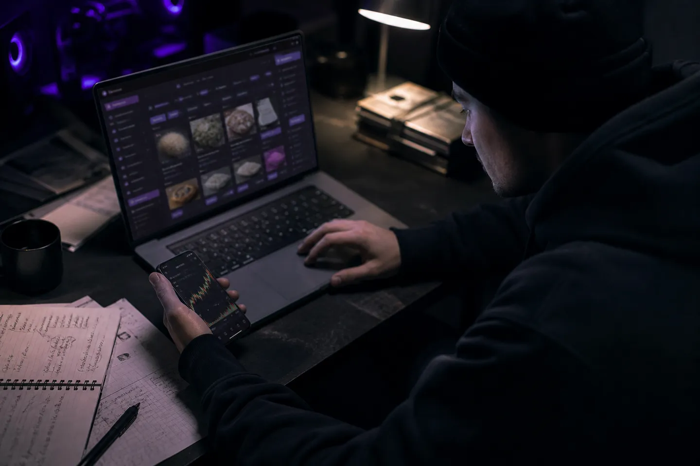 user analyzing Empire Market transactions on a laptop