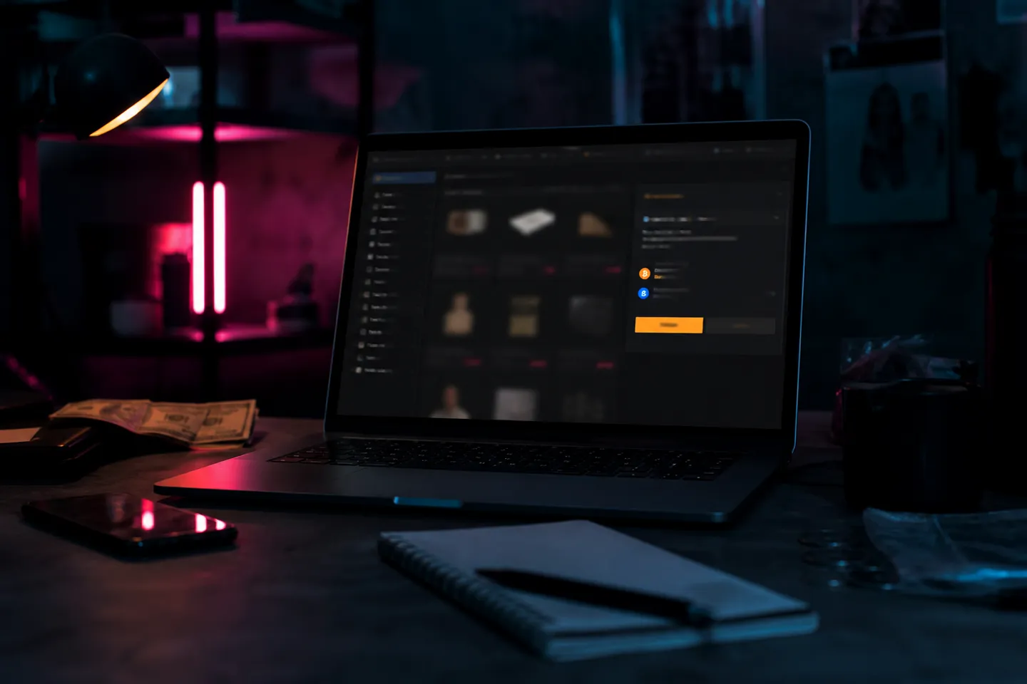 dark web marketplace interface on a laptop