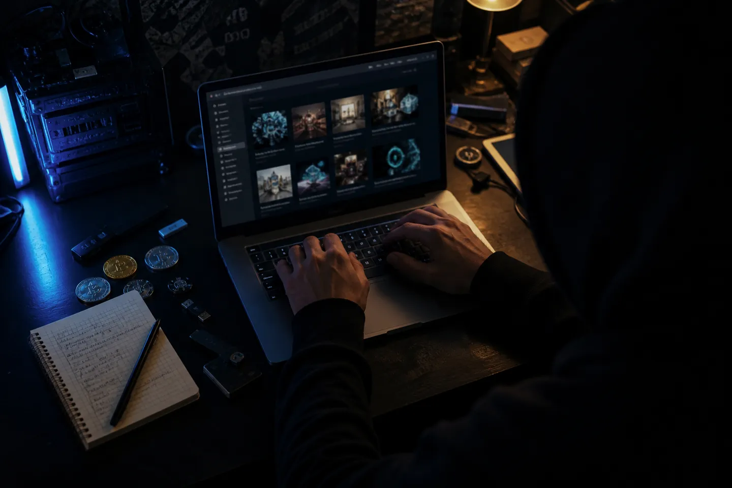 person working on darknet market analysis
