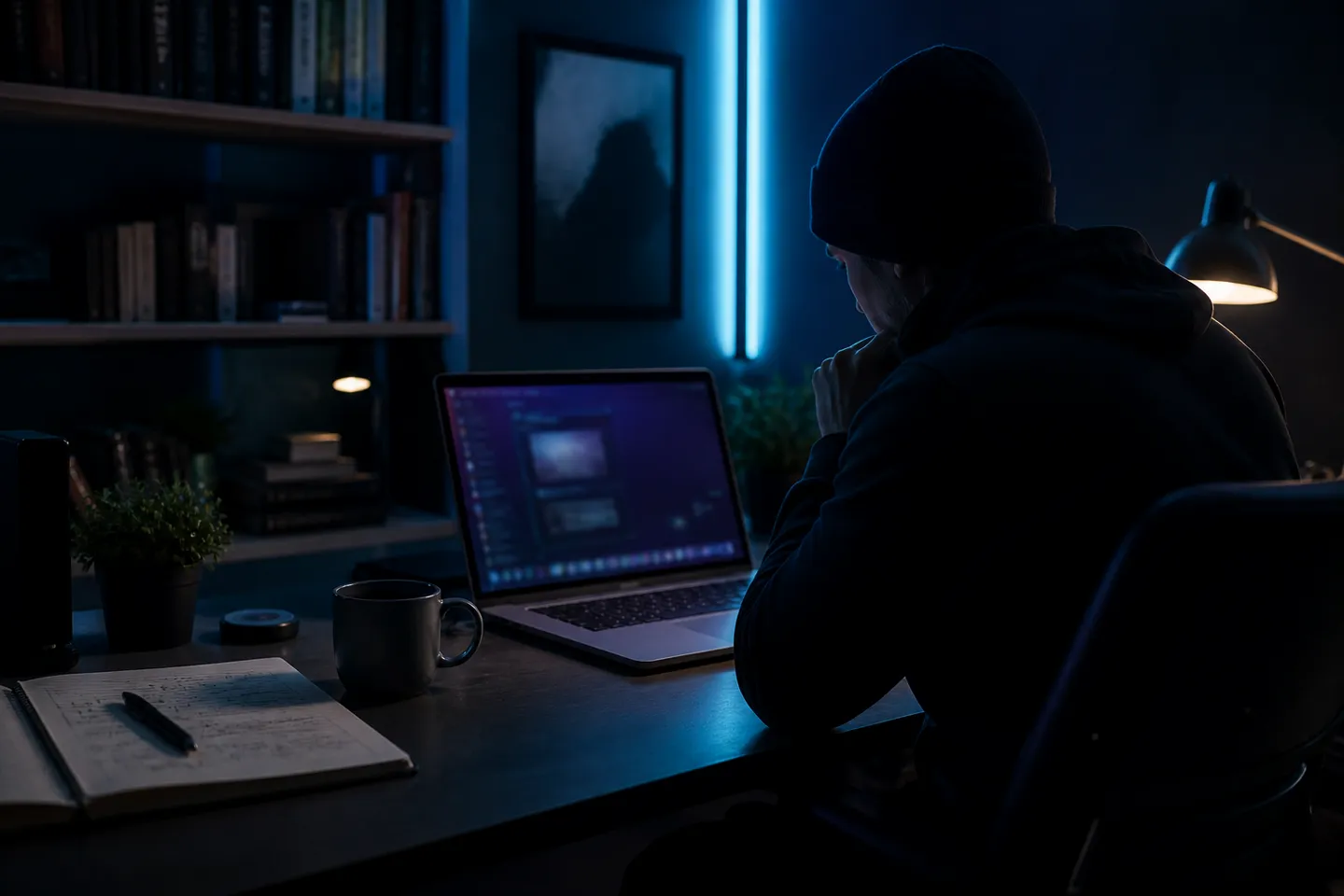 user focused on laptop using Tor Browser