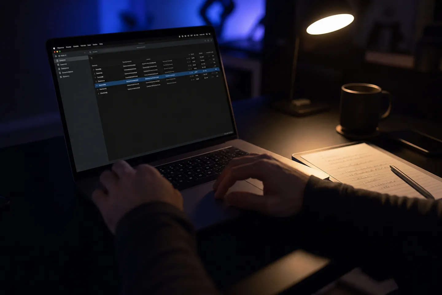 user managing PGP keys in a dark office
