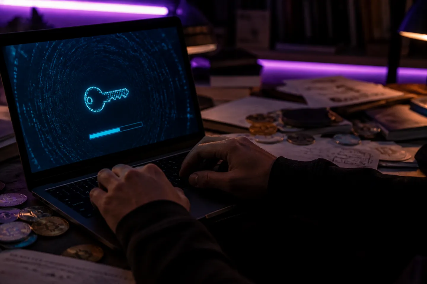 hands typing on laptop for PGP verification